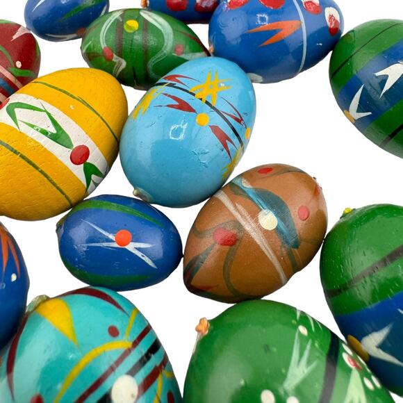 Assorted Wooden Hand Carved Hand Painted Easter Eggs Set of 15 - Picture 3 of 3